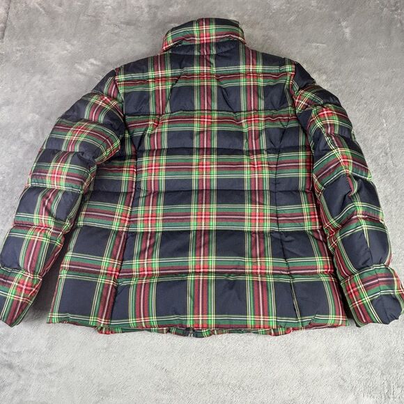 Talbots Jacket Womens Medium Navy Red Green Plaid Down Puffer Ruffle Coat - Picture 8 of 12